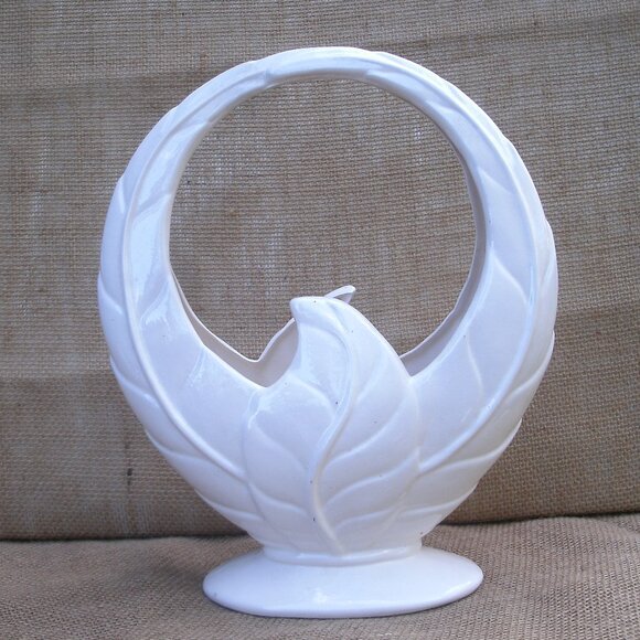 Vintage Art Deco Beswick Pottery Leaf Basket Vase - Picture 5 of 16